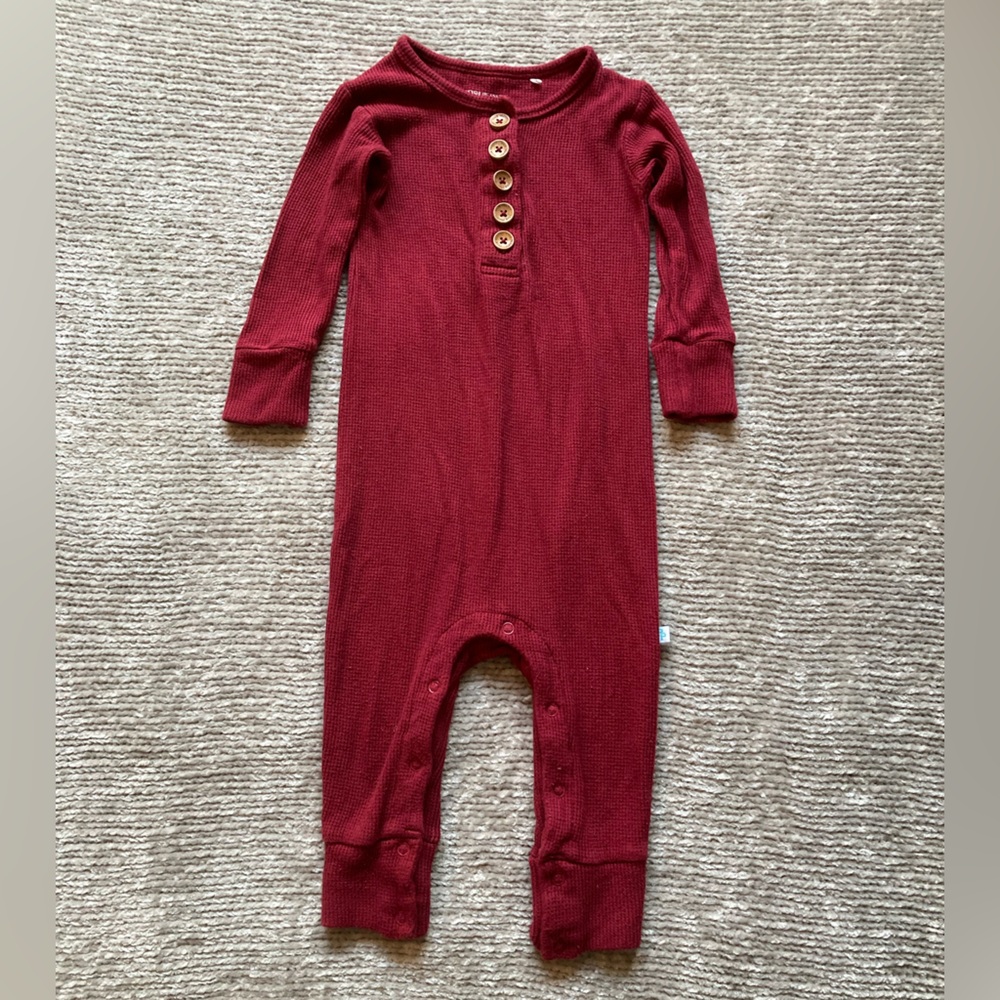 Posh Peanut Wine Waffle Knit One Piece Henley Boy Girl Unisex 2T